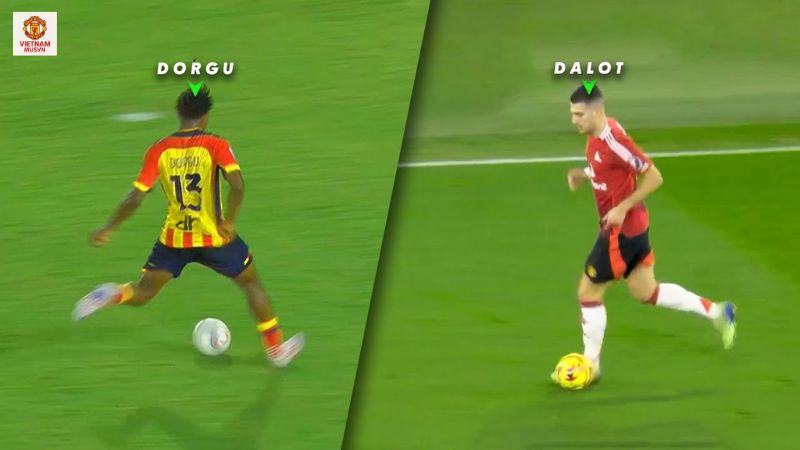 Hình ảnh 2 cầu thủ Diogo Dalot và Patrick Dorgu